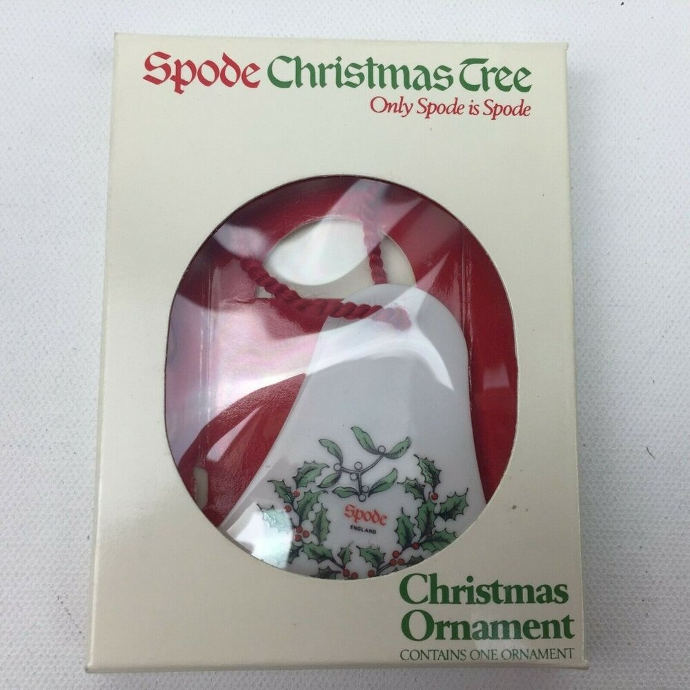 Vtg Spode Bell Shaped Flat Bone China Christmas Tree Ornament England Box